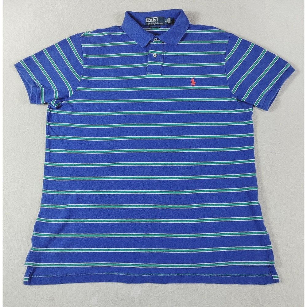 Vintage Polo By Ralph Lauren Polo Shirt Mens Large Blue Stripe Custom Fit Preppy
